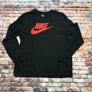 Nike Men's Black Long Sleeve Classic Sport T-Shirt Size XL with Red Logo